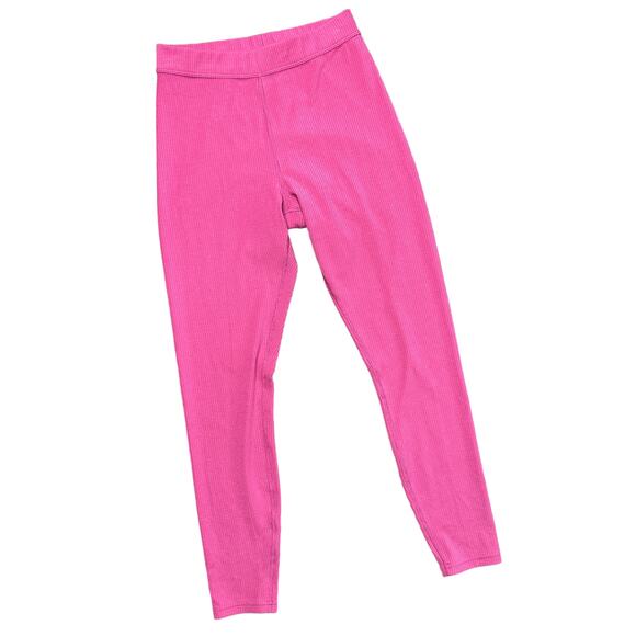 ALO YOGA Womens Small Pink Raspberry Sorbet Ribbed Blissful Cropped Leggings - Picture 3 of 6